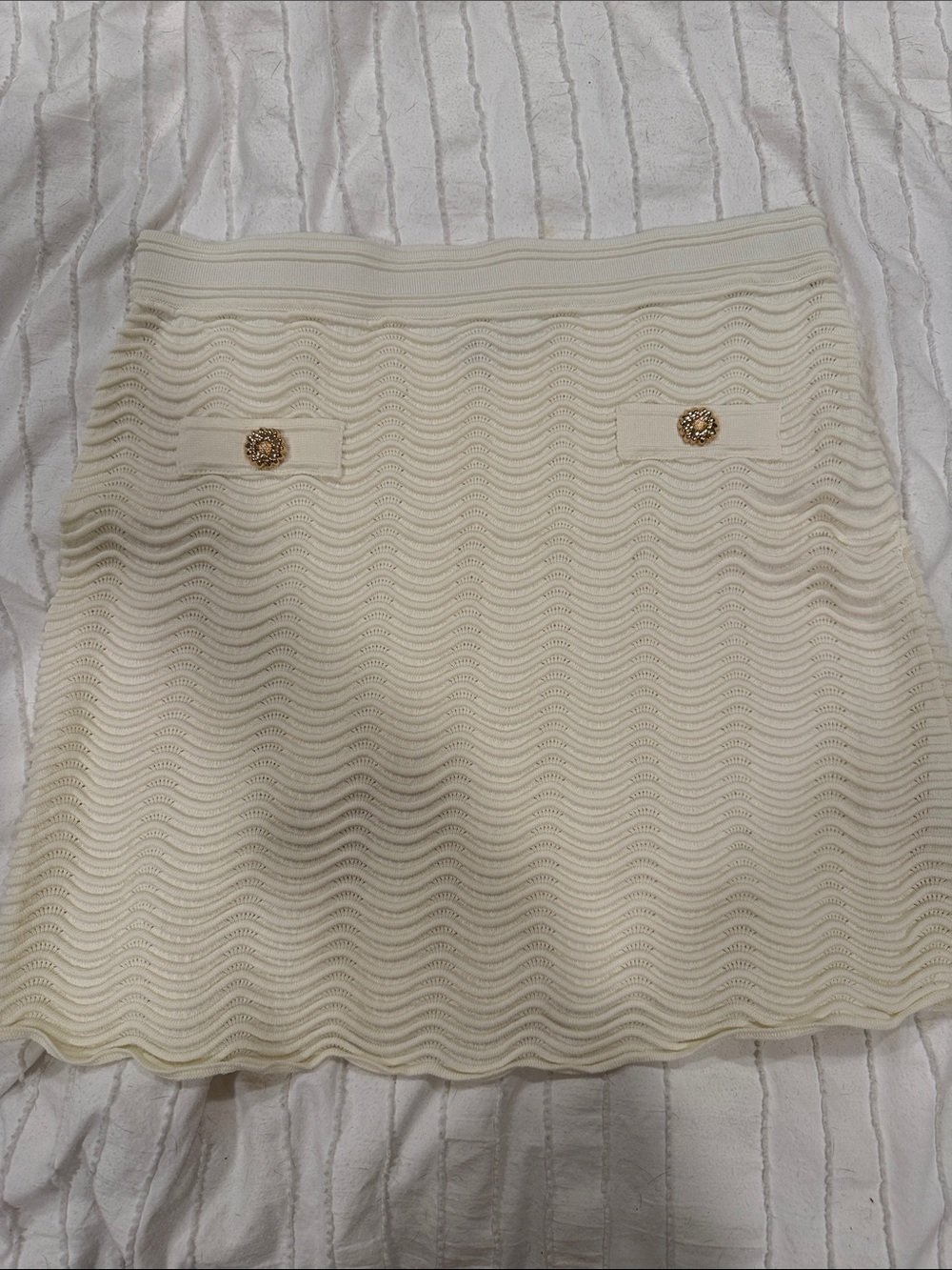 CeCe Cream Wave-Knit Mini Skirt with Gold Buttons